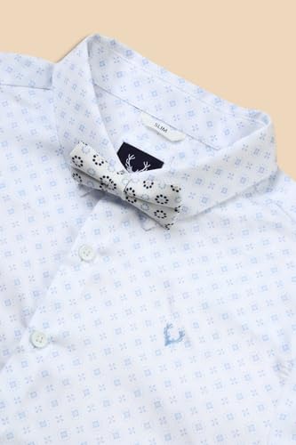 Image of Allen Solly Boys' All-Over Print Shirt | Bow Tie Detail | Regular Fit | Wedding & Festive