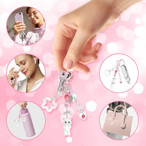 Image of PATPAT Kawaii Kitten Bag Charms for Handbags with Heart-shape Clasp for Girls,Sweetly Stylish Keychains Girls Cute Key Ring Star Pendant Key Chains Charms Car Bag Charm Gift