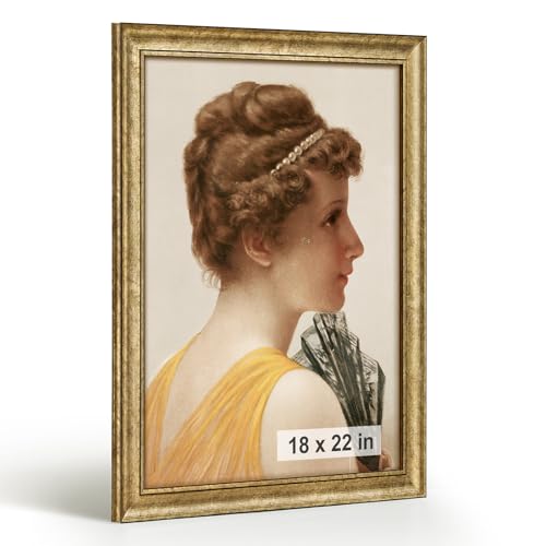 HLiWEGNS Antique Gold 18x22 Frame Poster Frame with Aged Gold Finish Picture Frame for 18 x 22 Artwork Canvas Prints Puzzles and Wall Decor