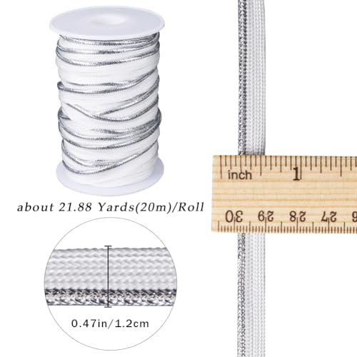 GORGECRAFT 20 Meters Silver Piping Trim with Metallic Lip Welting 12mm Wide Bias Tape Cord Edge Trim Ribbon for Sewing Clothing Pillows Lamps Draperies Home Decor Upholstery - Image 2