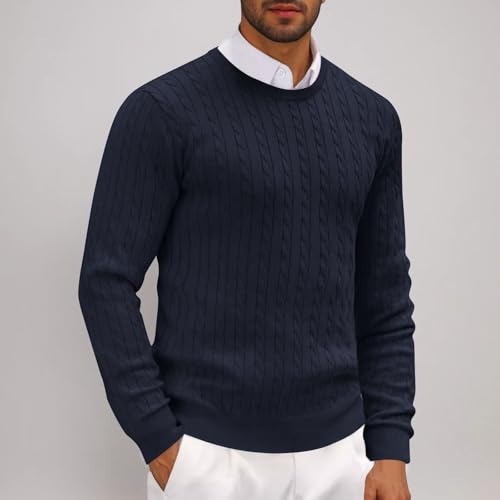 Mens Crewneck Cable Knit Sweater Long Sleeve Pullover Sweaters Textured Sweater Dress Casual Pullover Fall Winter Tops2