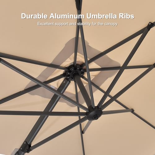 Image of PURPLE LEAF Poolside Shade Umbrella with Base 8' x 8' Seating Areas Beige