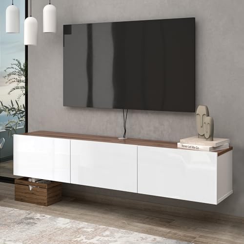 Atelier Mobili Wall Mounted TV Console - Glossy White, Entertainment Center with Floating Design