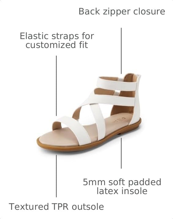 Image of DREAM PAIRS Girls Gladiator Sandals with Zipper Strappy Sandals Toddler /Little Kid /Big Kid
