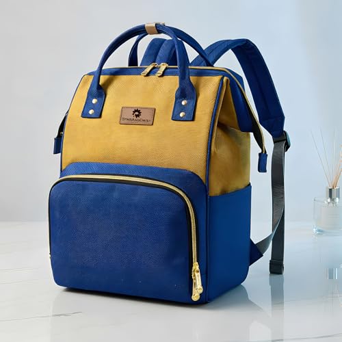 Image of StarAndDaisy Diaper Bag for Mothers for Travel / 30L Lightweight Maternity Bag with 3 Insulated Bottle Pockets /Baby Bag for Mother Travel & Diaper Bag for Baby - Blue Yellow