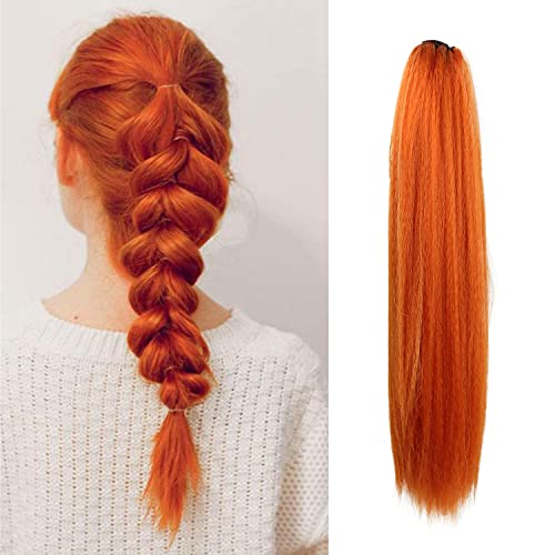 MEIRIYFA Extensión de cola de caballo recta de 25 pulgadas con cordón largo, extensiones de pelo sintético resistente al calor para mujeres y niñas (Naranja) Cover