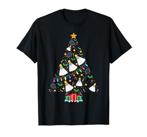 Badminton Player Christmas Tree Lights Badminton Xmas T-Shirt
