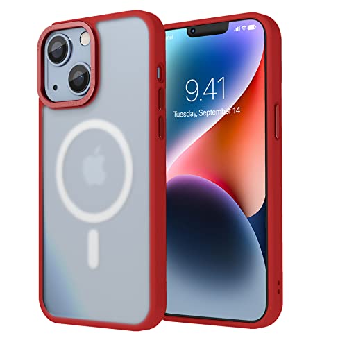 Image of Vaku Luxos Trans Armor MagPro for iPhone 14 Cover Case, 6 Feet Drop, Metal Ring Camera Protection, Shockproof, Scratch Resistant, Slim, Compatible with MagSafe Back Cover - Red