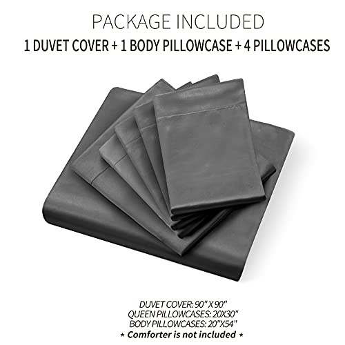 Image of Ersmak 6 Pieces Satin Duvet Cover Full /Queen Size Luxury Silky Bedding Duvet Cover Set with 1 Soft Duvet Cover, 4 Queen Pillowcases and 1 Body Pillowcase, Black