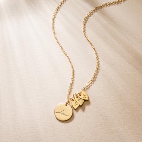 Endless Story 13+6mm Personalized Disk Necklace with Tiny Initial Tags,Initial Necklace with Personalized Disks for Moms,Dainty Custom Coin Tag Pendants Jewelry4