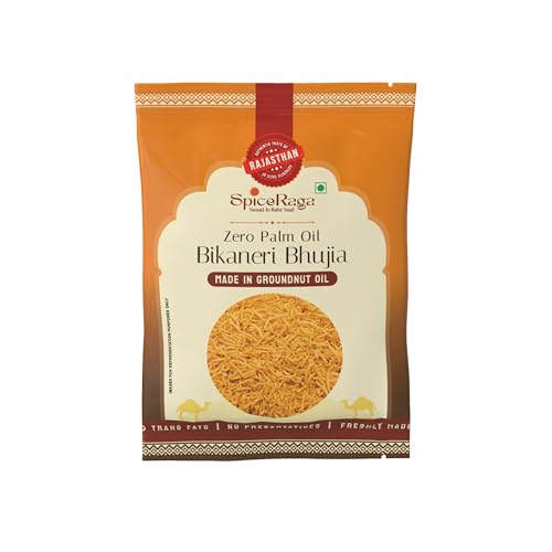 Image of SpiceRaga | Bikaneri Bhujia (Pack of 25) | No Palm Oil | Pure Groundnut Oil | No Trans Fat | Crispy & Spicy Teatime bhujiya Namkeen Snack | Healthy Namkeen Bhujia | 750g (30g per product)