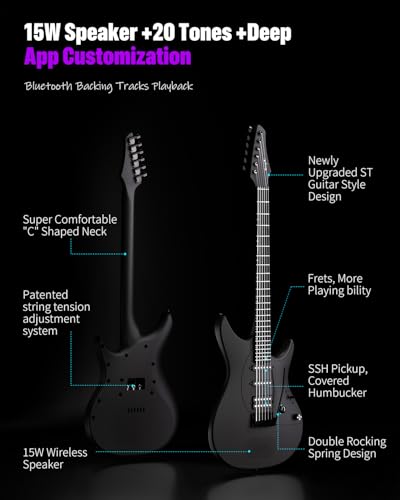 Enya Electric Guitar Inspire 39" Smart Carbon Fiber Guitar with 15W Speaker, 20 Tones