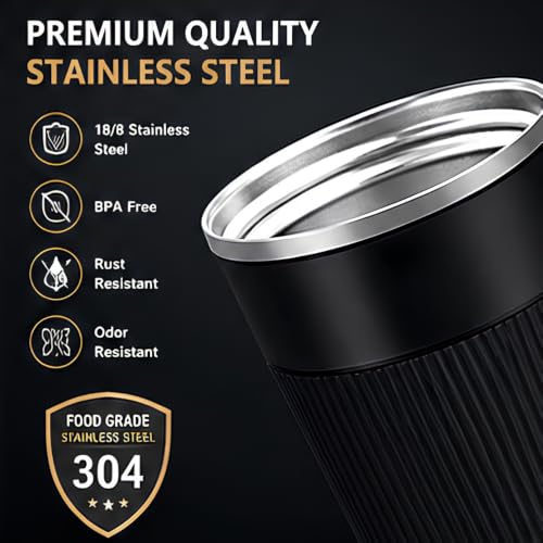 Image of Travel Coffee Mug | Stainless Steel Coffee Mug with Leakproof Lid | Thermal Coffee Cup for Hot & Cold Drinks | Spill Proof Reusable Travel Mug for Office, Car, Home & Travel (Black) - 510 ML
