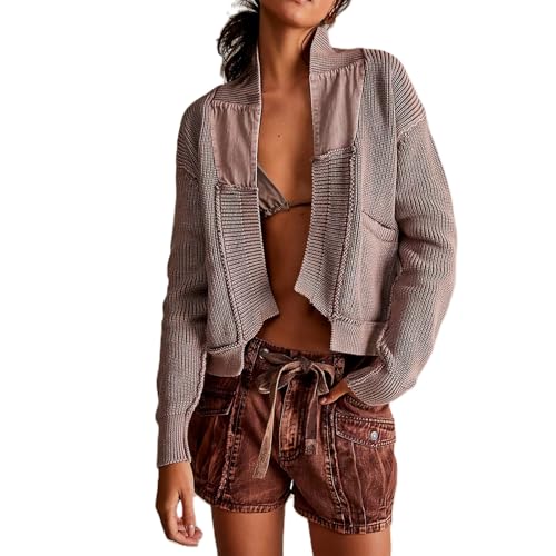 Womens Cropped Cardigan Sweaters Y2k Open Front Cardigans Long Sleeve Oversized Fall Sweater Trendy