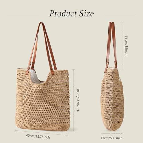 Bolso tote tejido para playa estilo boho marrón miniatura 4