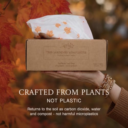 Limited Edition Fall Maple Leaf Compostable Trash Bags By The Gardener's Daughter, 13 Gallon, 30 Count, White, Extra Strength, Drawstring Kitchen Wast_desvips.com