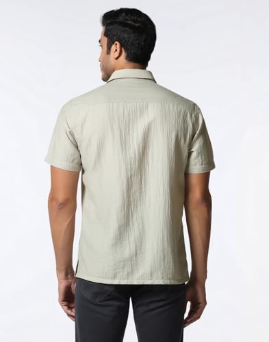 Image of Blackberrys Men's Tencel-Blend Textured Relaxed Fit Casual Shirts