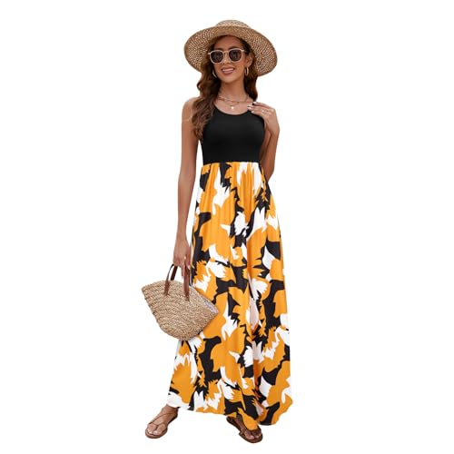 Image of Sherosa Women Boho Chevron Striped Floral Printed Summer Sleeveless Tank Long Maxi Party Dress