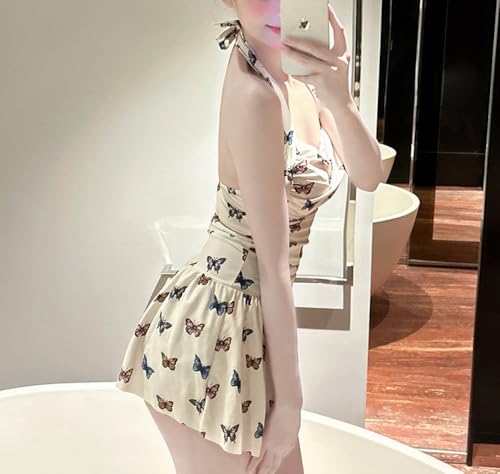 Butterfly Swimsuit Teen Girls One Piece Halter Swim Dress Retro Cottagecore Aesthetic Skirted Bathing Suit Swimdress4