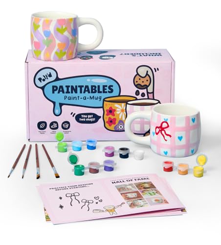 Pott'd Paintables Paint Your Own Mug Kit - Kit de pintura de tazas para adultos Kit de pintura de cerámica para adultos incluye tazas, pinturas, pinceles, paño y guía de inspiración para pintar