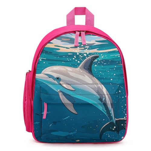 Dolphins Swimming in The Ocean Backpack for Men Women, Durable Small Bookbag Lightweight Daypack for Travel, Hiking, Pink-style