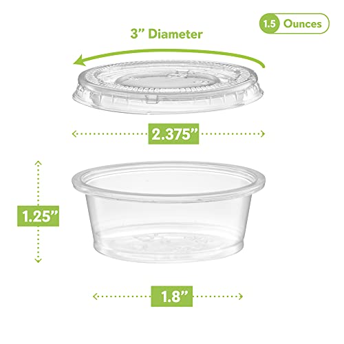 Image of 1.5 oz - 100 Sets Clear Diposable Plastic Portion Cups With Lids, Small Mini Containers For Portion Controll, Jello Shots, Meal Prep, Sauce Cups, Slime, Condiments, Dressings, Crafts, Disposable