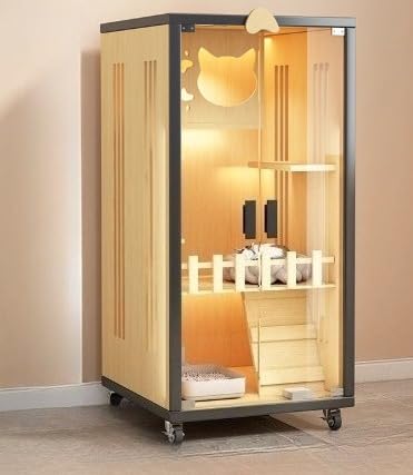 木製キャットハウス キャットヴィラ LAJOKING コンドミニアム ケージ 多段式 屋内/屋外対応 猫の家 (60X60X120CM,a)