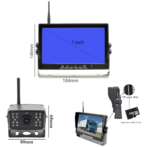 Image of Vehicle 720P Digital Wireless Backup Camera System 7inch AHD IPS Monitor 1024X600 DVR Loop Recording+ 2pcs IP69K Waterproof IR Wireless Reversing Camera Dash Camera for Car Truck Bus RV Trailer