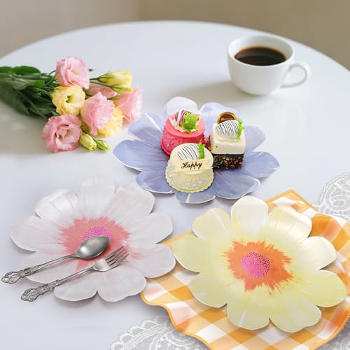 Coloch 48 Pcs Flower Shape Paper Plates, 10 Inch Floral Party Plate Disposable Dinner Plate Decorative Paper Plates for Baby Shower, Party, Birthday, Wedding, 4 Colors