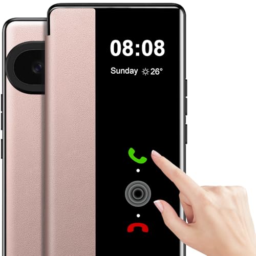 Étui pour Google Pixel 9 rose à rabat transparent en cuir et TPU
