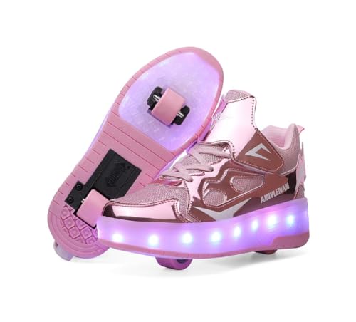 Scarpe da Ginnastica per Bambini, Scarpe da Skateboard a Due Ruote, Luce a Cambio Colore Regolabile, Ricarica USB, Universale per Ragazzi e Ragazze,Rosa 33 EU.