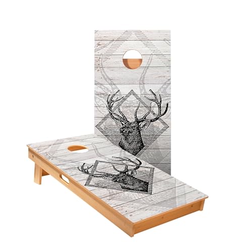Skip's Garage Deer Hunter Cornhole Boards - Includes (2) Boards (Resin Bags) + (1) Case & (2) Hole Lights