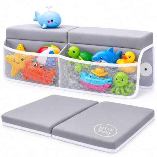 Image of Comfortable Baby Bath Kneeler and Elbow Rest Pad Set, Non-Slip Bathtub Kneeling Pad for Bathing Baby, Bath Tub Cushion Mat, Elbow Pads, Toy Organizer Storage Pockets, Strong Suction Cups