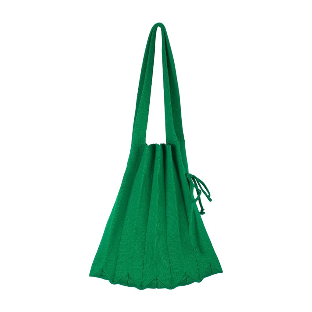 nivaa knitted pleated bag women fashion drawstring handmade shoulder bag green