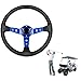 Universal Racing Steering Wheel,Drifting Deep Dish Steering Wheel 13.8”/350mm 6 Bolts Grip Vinyl Leather & Aluminum with Horn Button for Car Golf Cart (Blue)