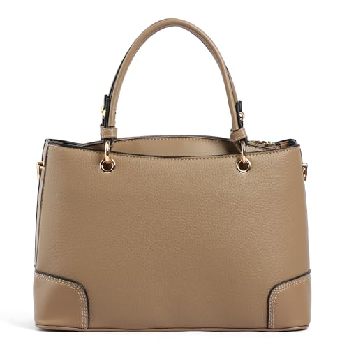 Image of EXOTIC Premium Caramel Edge Structured Handbag for Women | Dual Tone Satchel Bag | Multi-Compartment | Top Handle with Adjustable Sling Strap | Textured PU Leather