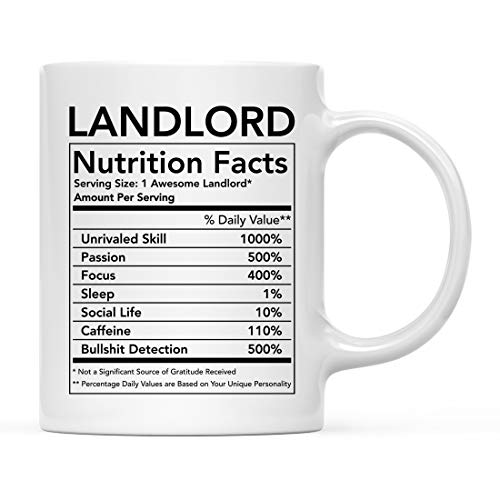 Andaz Press Funny 11oz. Ceramic Coffee Tea Mug Thank You Gift, Landlord Nutritional Facts, 1-Pack,...