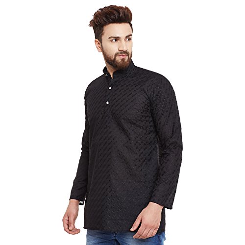 Image of SOJANYA (Since 1958 Men's Black Chicken Cotton Short Kurta