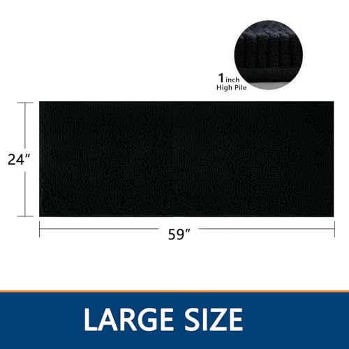Image of BOANKODU Bathroom Rugs 59x24, Extra Soft Absorbent Chenille Bath Rugs, PVC Backing Quick Dry, Machine Washable Bath Mats for Bathroom Floor, Tub and Shower, Home Decor Accessories,Black