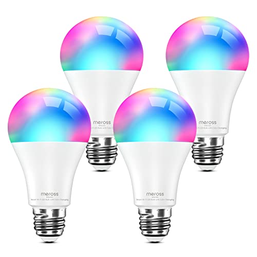 meross 4 Pezzi Lampadina WiFi Intelligente LED Smart Multicolore E27 compatibile con Alexa e Google Home, 810 Lumen, Lampadine WiFi RGBWW Dimmerabile con Comando Vocale e Controllo Remoto tramite APP