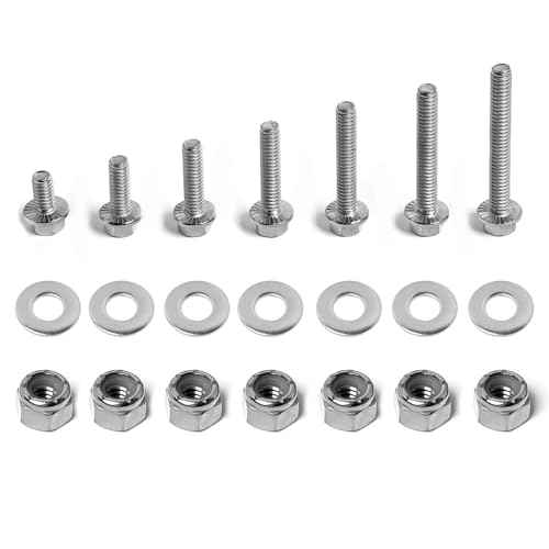 Image of 1 /4-20 Flange Hex Bolts Screws Nylon Insert Lock Nuts Flat Washers Kit, Stainless Steel 304, Fully Threaded Hex Bolt 1 /4-20 x 1 /2 inch 3 /4 inch 1 inch 1-1 /4 inch 1-1 /2 inch 1-3 /4 inch 2 inch Length