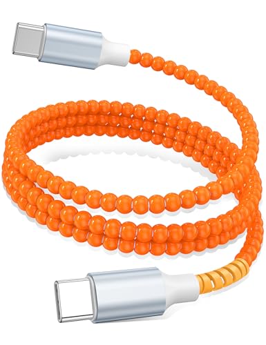 Image of USB C to USB C Cable 3FT,60W Fast Charging Beaded Charger Cord 1M for iPhone 17 16 15 Pro Max /iPad Pro Air 11 10th for Samsung S26 S25 S24 Ultra S23 A17 /Android Phone Charger Cute Girls Women,Orange