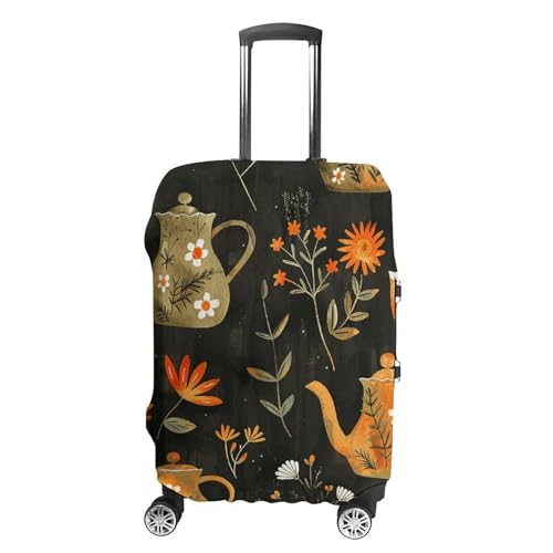 Plants And Teapot Luggage Covers Tsa Approved Suitcase Cover Elastic Washable Luggage Sleeve Carry on Cover Protector Anti-Scratch Suitcase Protector Fits 19-30 Inch Case(S)