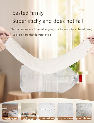 Beige Upholstered Wall Padding - Self-Adhesive Headboard Panels for Bedroom & Living Room, Peel and Stick Collision Protection, 1-Pack Soft Wall Panels