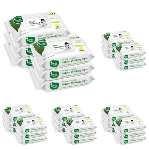 Image of Mother Sparsh Natural Care Baby Wipes 60 Pcs (Pack of 30) I 100% Plant Made Fabric From Forest Land | Fresh+Cleanse (with Cucumber) Plant Powered Wet Wipes For Baby I Cotton Cloth Like Bigger Sheets