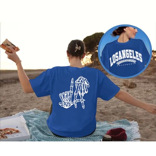 Oversized Baseball Shirts for Women Los Angeles Game Day Baseball Fan Shirt Skeleton Hands Graphic Tees Shirts4