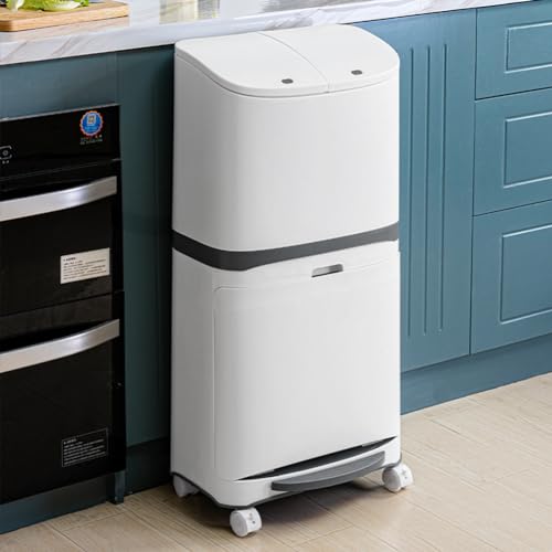 Warmiehomy Recycling Bin 48L Double with Pedal & Wheels