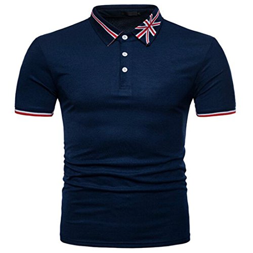 Colygamala Men's Polo Shirts British Flag Collar Casual Short-Sleeve Polo Shirt Tee Top 4Color PL2018051803-N-M Navy