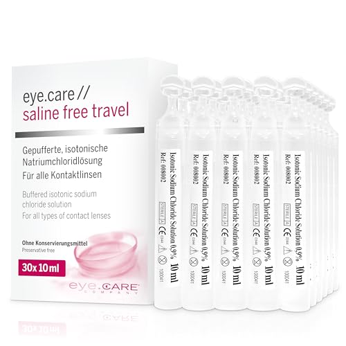 Eye.care Saline Free Travelpack für Kontaktlinsen – pH neutrale Kochsalzlösung ohne Konservierungsstoffe – Kontaktlinsenflüssigkeit für harte und weiche Kontaktlinsen bei empfindlichen Augen 30 x 10ml