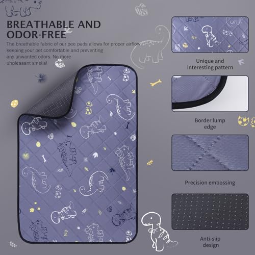 Image of IEUUMLER Washable Pee Pads for Dogs, 2 Pack Non-Slip & Waterproof Whelping Pad, Reusable Puppy Potty Training With Fast Absorbent for Playpen EU007 (Gray Dinosaur, 31 inchX36 inch-2pcs)